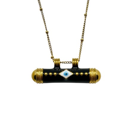 necklace steel gold black with eye
